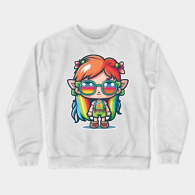 Cute happy kawaii hipster elf Crewneck Sweatshirt by Quixar